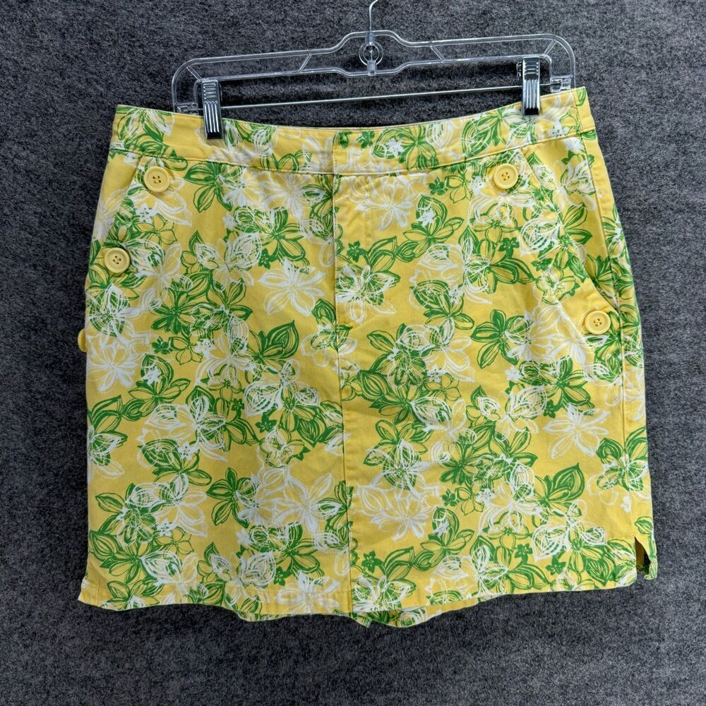 Crazy Horse Skort Women 12P Petite Yellow Floral A-Line Midi Mid Rise Cotton